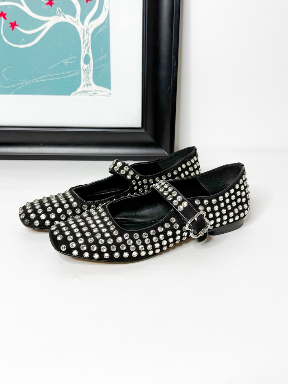 Sam Edelman Studded Mary Jane Flats Women’s Size 7.5 Black Silver Ballet Shoes
